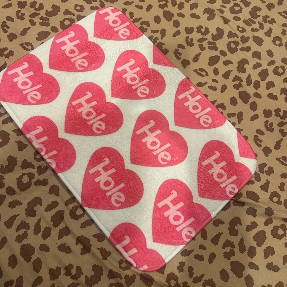 Vintage Pink Heart 'Hole' Bath Mat on White